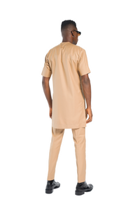 Standard Length Short Sleeve Wool Matching Set in Beige