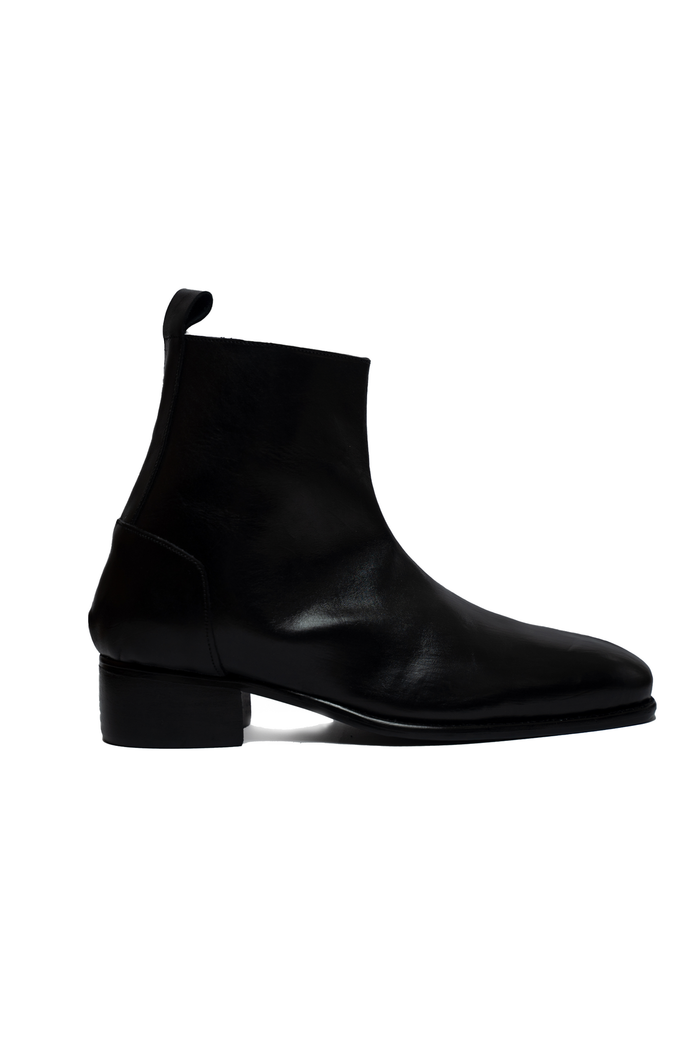 Ajadi Senior Man Boots in Black Leather with Side Zipper and Cuban Heel