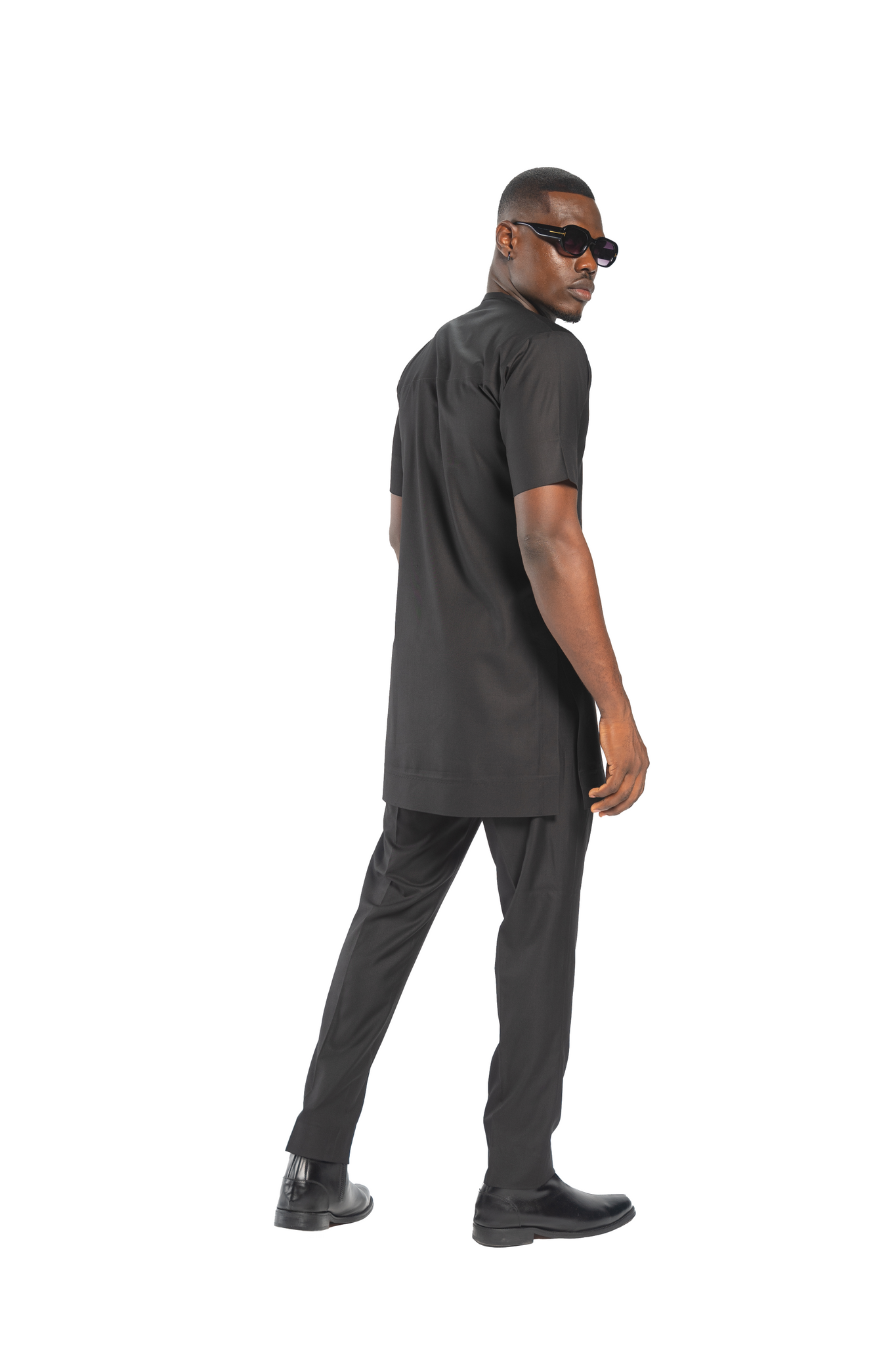 Standard Length Short Sleeve Wool Matching Set in Black