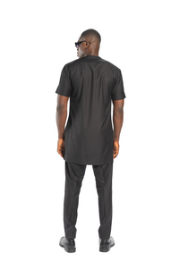 Standard Length Short Sleeve Wool Matching Set in Black