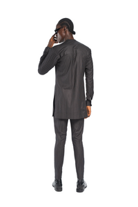 Standard Length Long Sleeve Wool Matching Set in Black Pinstripe