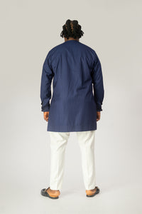 Standard Length Long Sleeve Wool Set in Blue Pinstripe Top and White Pants