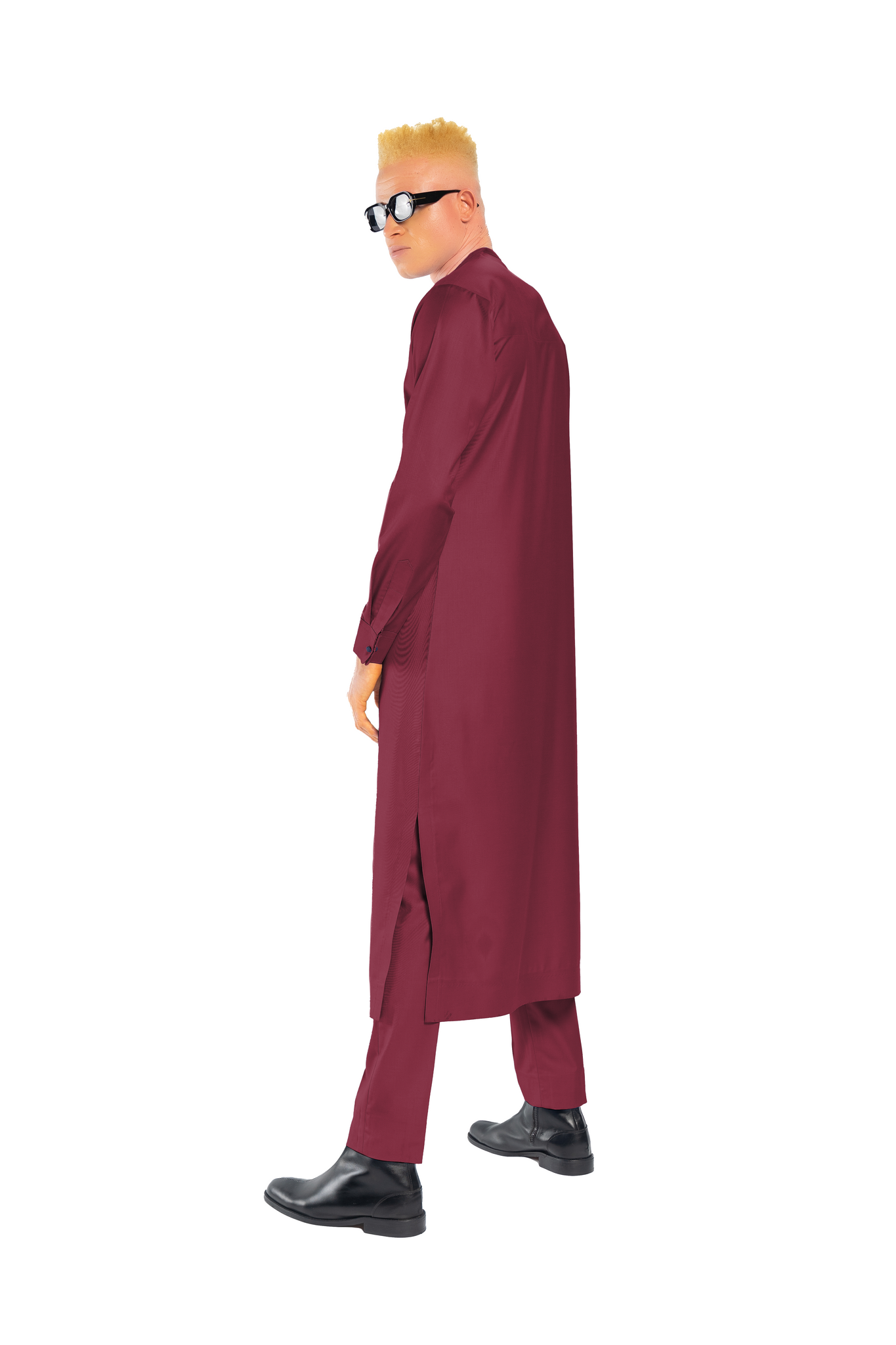 Extended Length Long Sleeve Wool Matching Set in Burgundy