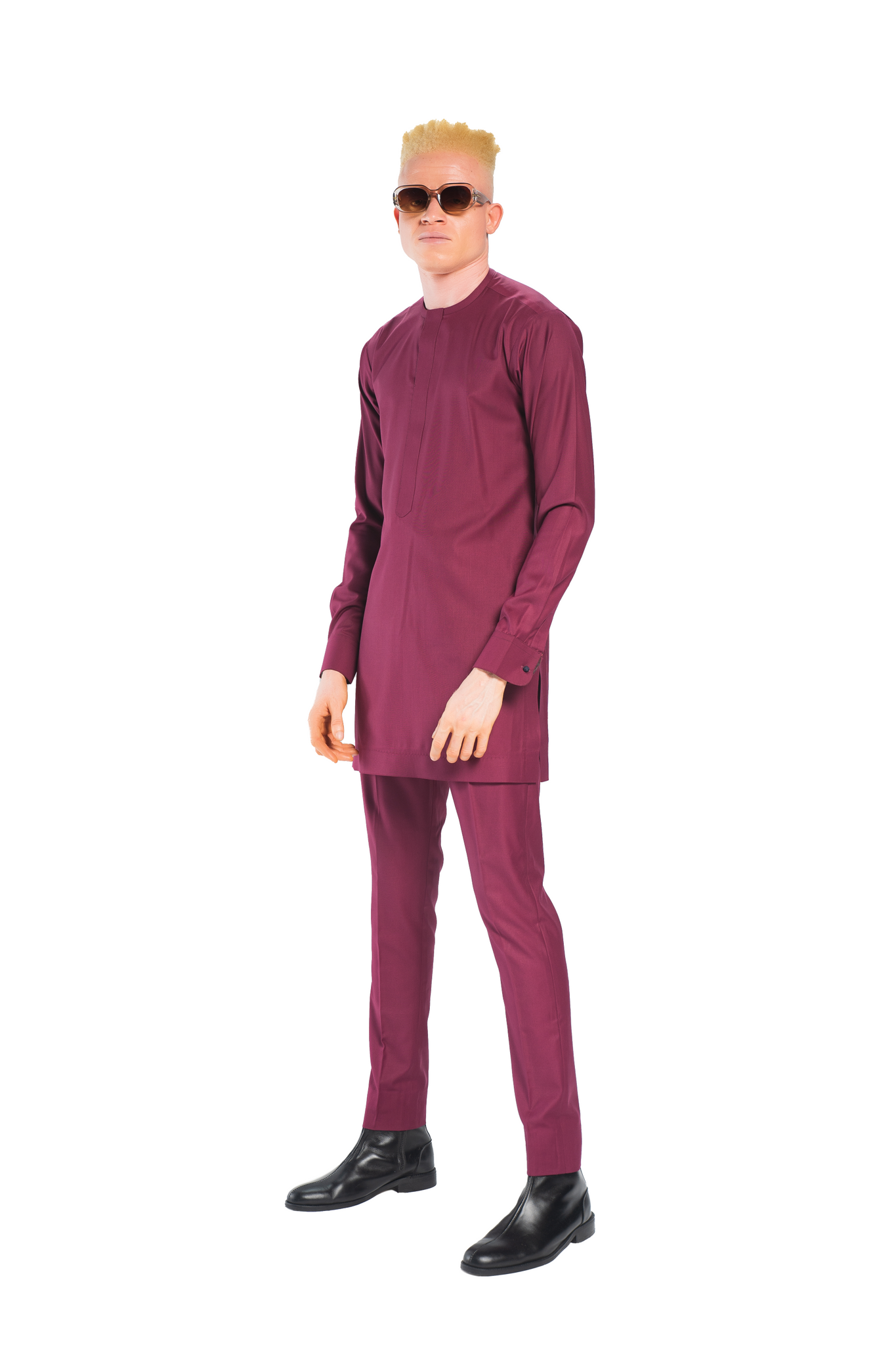 Standard Length Long Sleeve Wool Matching Set in Burgundy