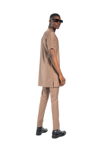 Standard Length Short Sleeve Wool Matching Set in Brown