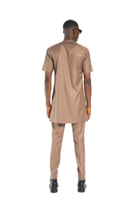 Standard Length Short Sleeve Wool Matching Set in Brown