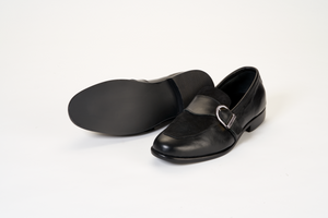 Ajadi Loafers in Black Leather with Black Suede and Strap Buckle