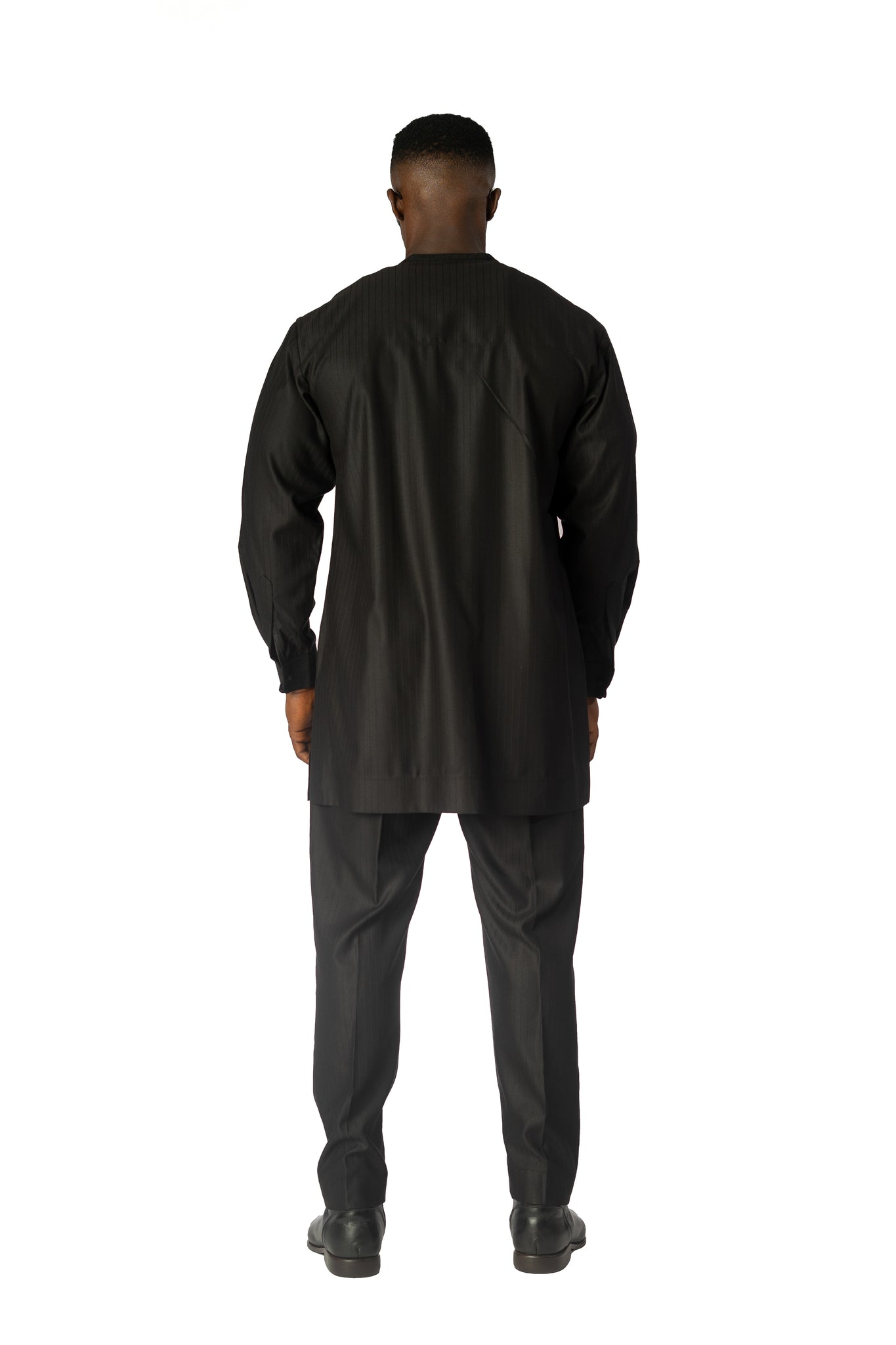 Standard Length Long Sleeve Wool Matching Set in Double Black Pinstripe