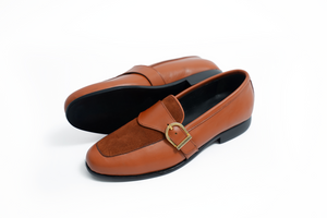 Ajadi Loafers in Brown Leather with Brown Suede and Strap Buckle