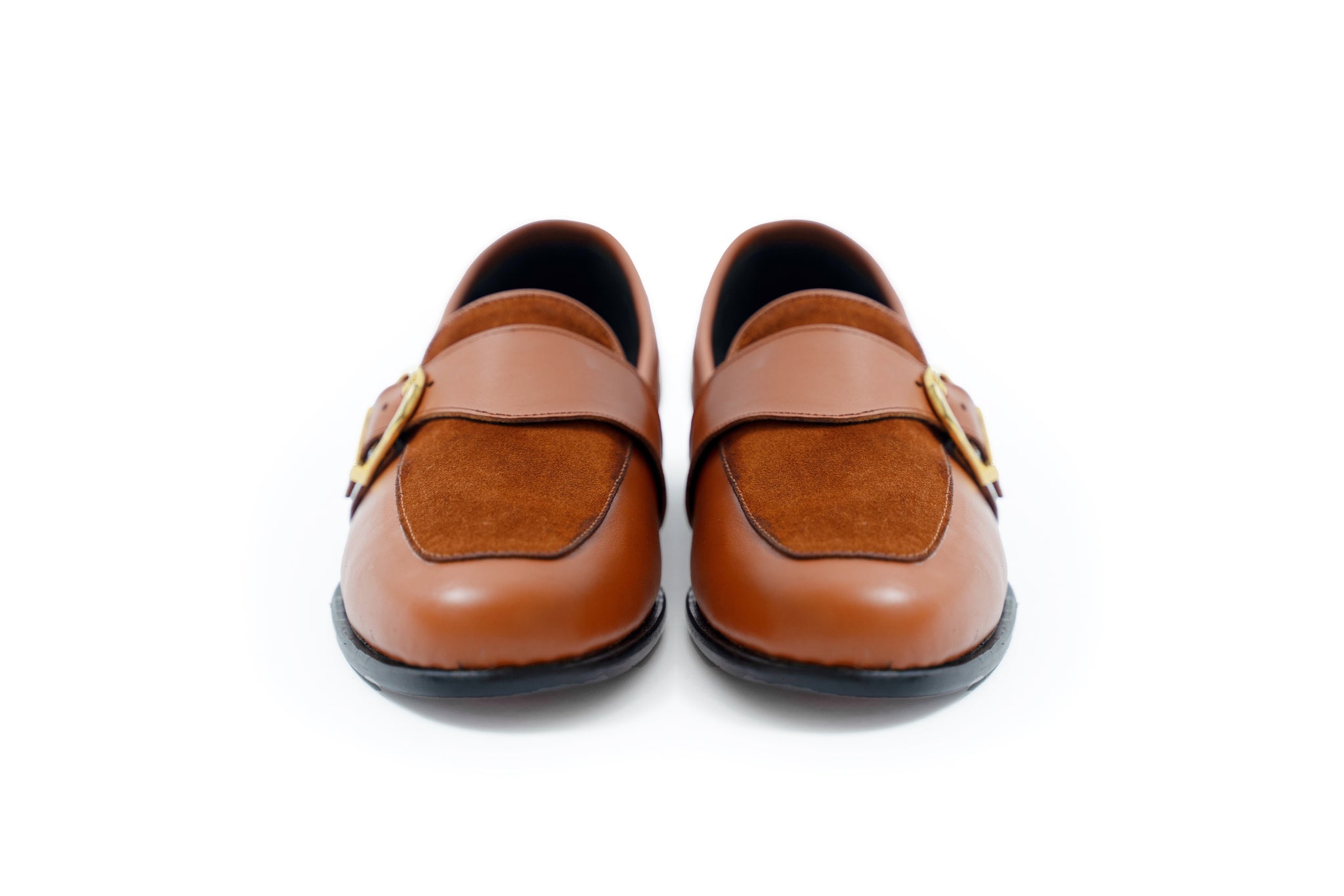 Ajadi Loafers in Brown Leather with Brown Suede and Strap Buckle