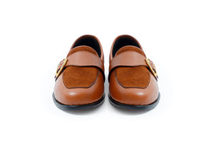 Ajadi Loafers in Brown Leather with Brown Suede and Strap Buckle