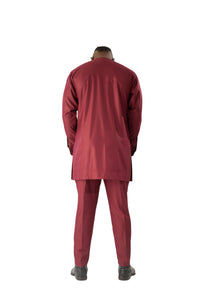 Standard Length Long Sleeve Wool Matching Set in Double Burgundy Pinstripe