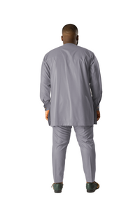 Standard Length Long Sleeve Wool Matching Set in Double Grey Pinstripe