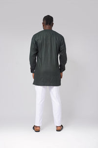 Standard Length Long Sleeve Wool Set in Green Pinstripe Top and White Pants