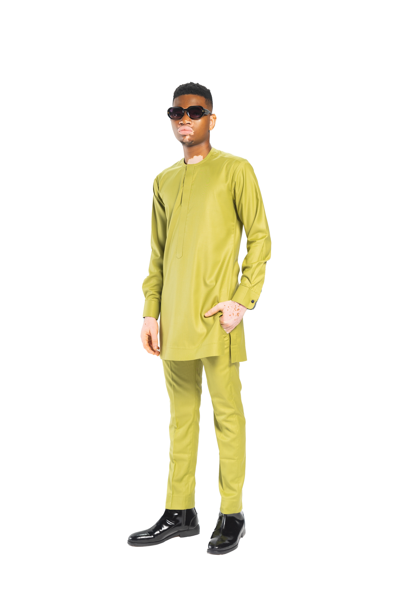 Standard Length Long Sleeve Wool Matching Set in Lime Green