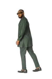 Standard Length Long Sleeve Wool Matching Set in Green Pinstripe