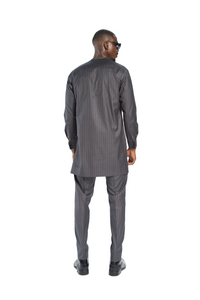 Standard Length Long Sleeve Wool Matching Set in Grey Pinstripe