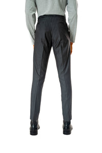 Wool Drawstring Pants in Grey Pinstripe