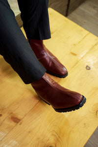 Ajadi Biker Boots in Brown Leather with Side Zipper and Lug Rubber Soles