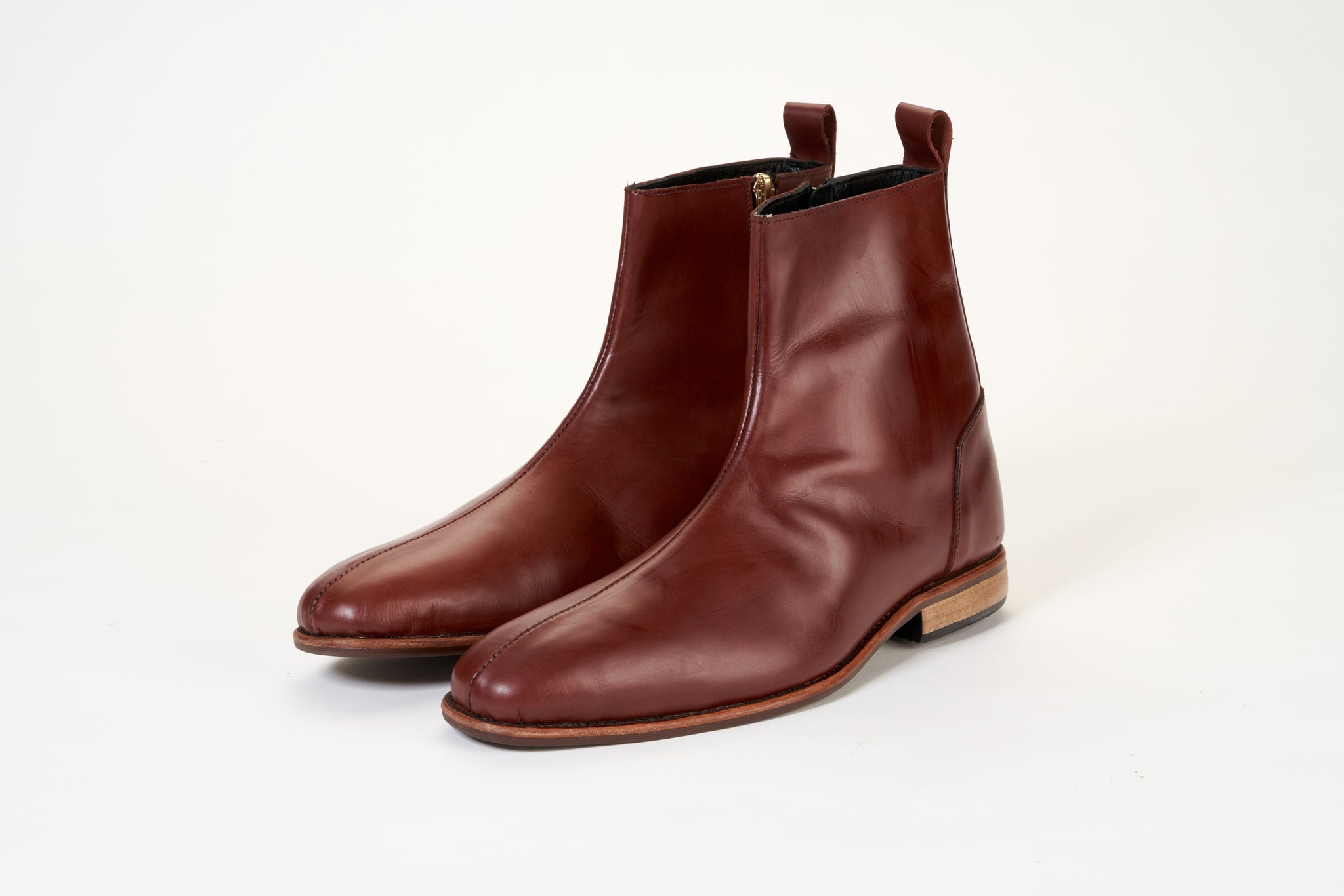 Ajadi Boots in Brown Leather with Side Zipper and Brown Leather Soles