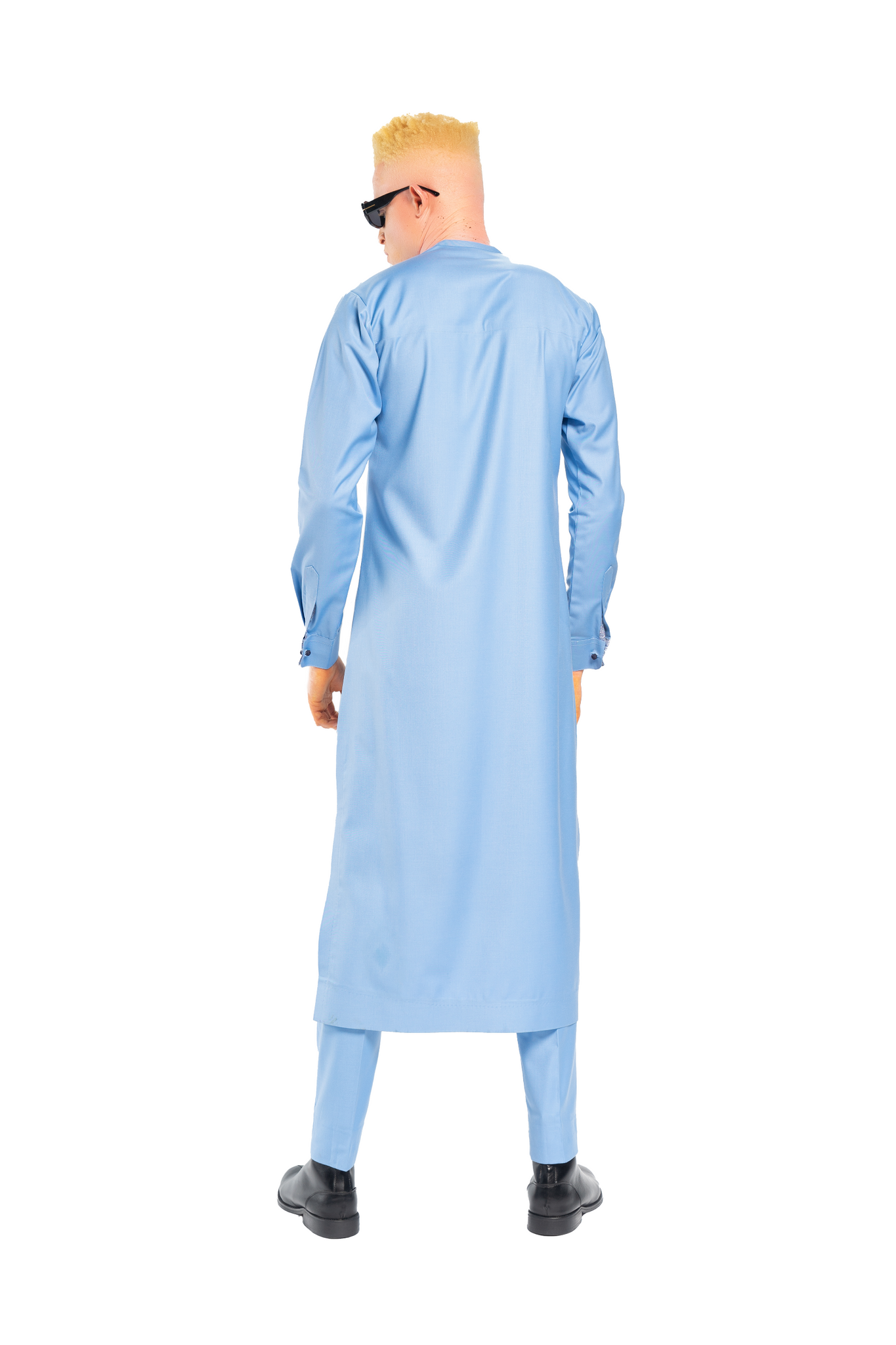 Extended Length Long Sleeve Wool Matching Set in Light Blue