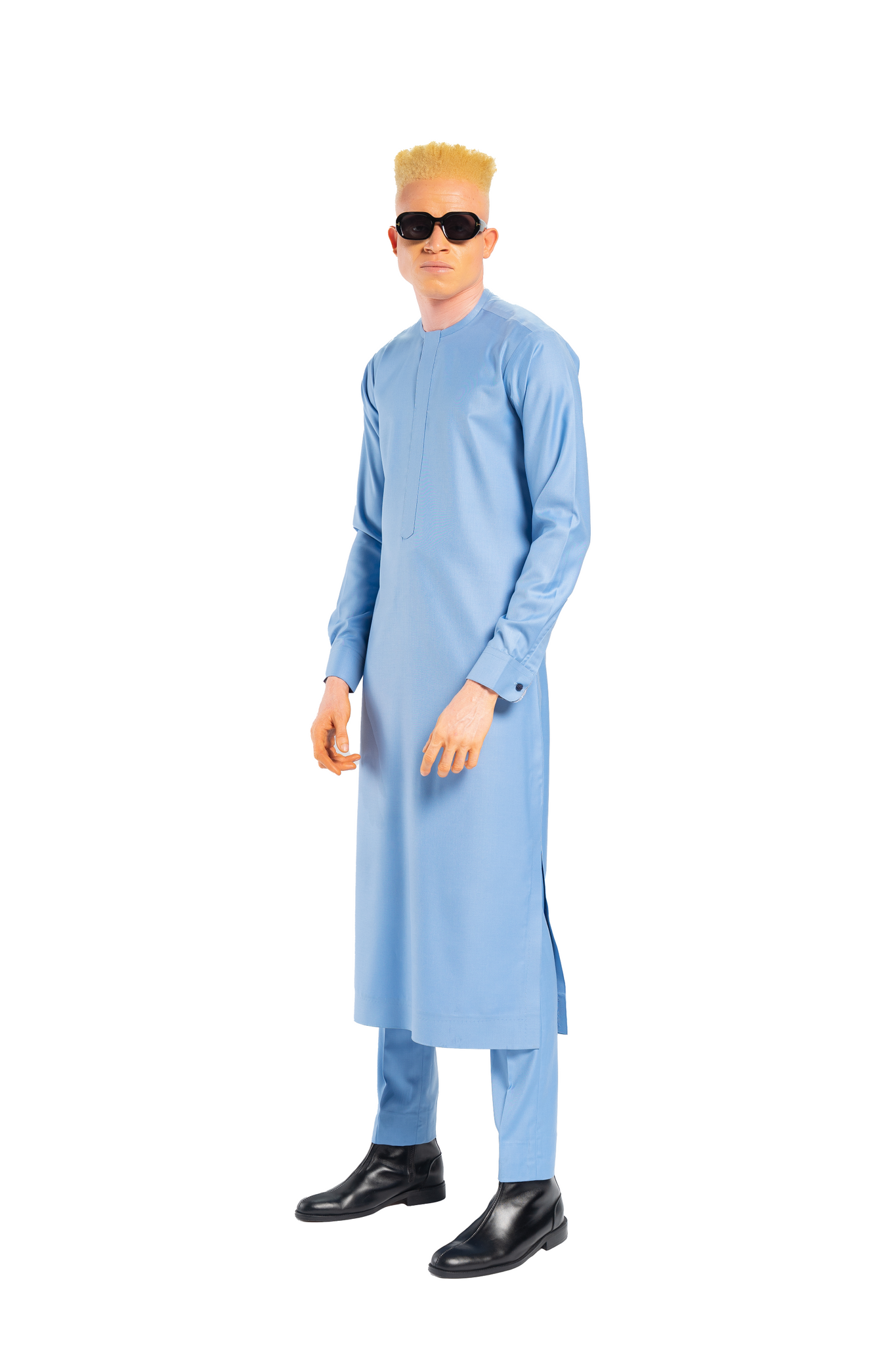 Extended Length Long Sleeve Wool Matching Set in Light Blue