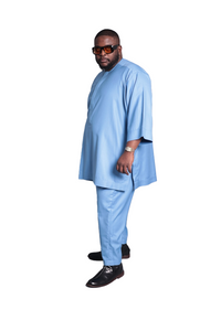 Standard Length Three Quarter Sleeve Wool Matching Set in Light Blue