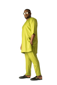 Standard Length Three Quarter Sleeve Wool Matching Set in Lime Green