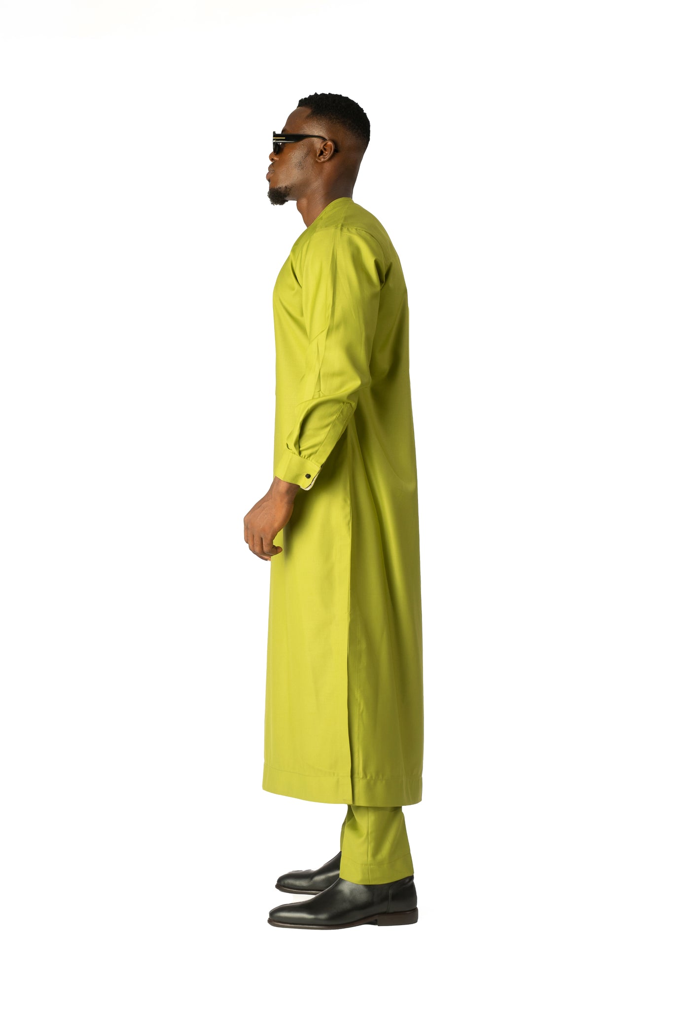 Extended Length Long Sleeve Wool Matching Set in Lime Green