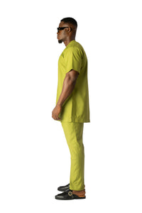 Standard Length Short Sleeve Wool Matching Set in Lime Green