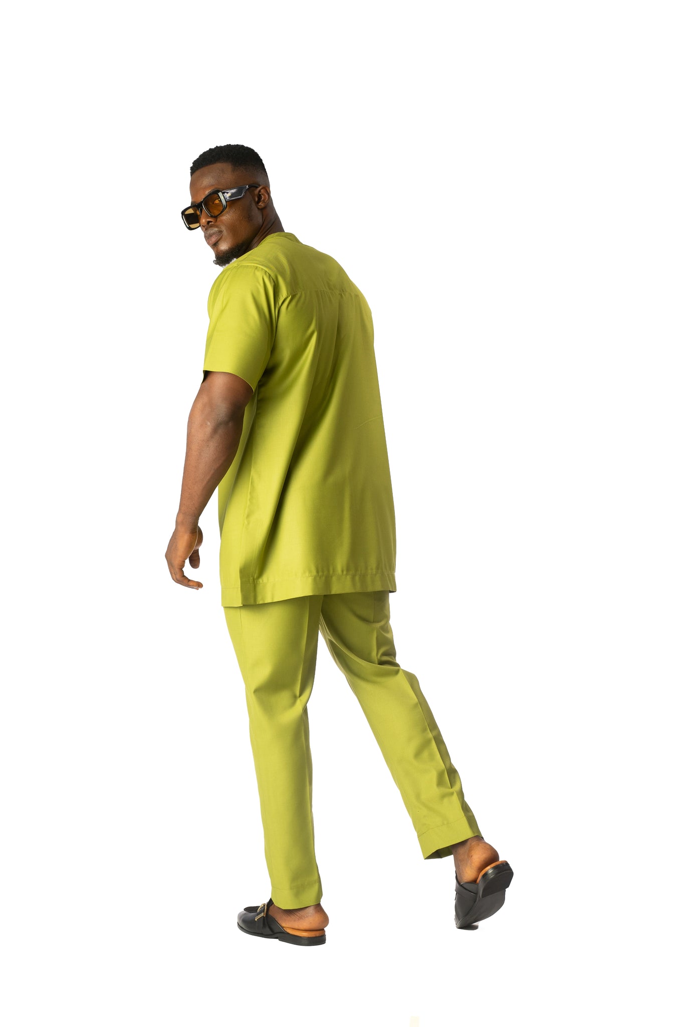 Standard Length Short Sleeve Wool Matching Set in Lime Green