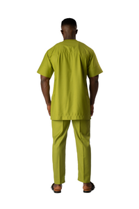 Standard Length Short Sleeve Wool Matching Set in Lime Green