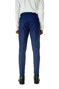 Wool Drawstring Pants in Blue Pinstripe