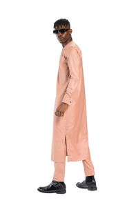 Extended Length Long Sleeve Wool Matching Set in Peach