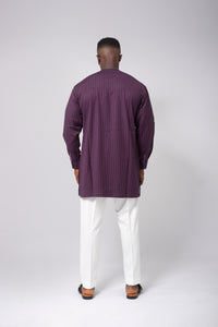Standard Length Long Sleeve Wool Set in Purple Pinstripe Top and White Pants