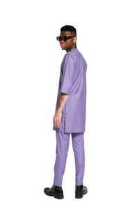 Standard Length Three Quarter Sleeve Wool Matching Set in Purple