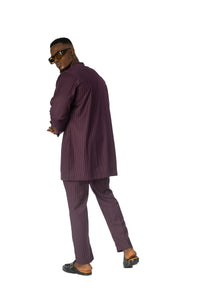 Standard Length Long Sleeve Wool Matching Set in Purple Pinstripe