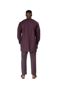 Standard Length Long Sleeve Wool Matching Set in Purple Pinstripe