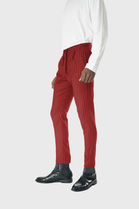 Wool Drawstring Pants in Red Pinstripe