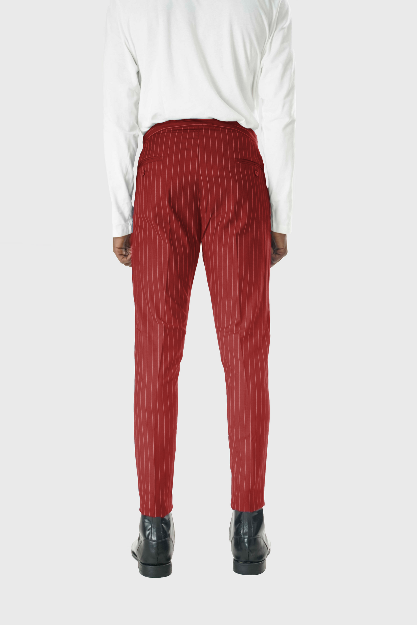 Wool Drawstring Pants in Red Pinstripe