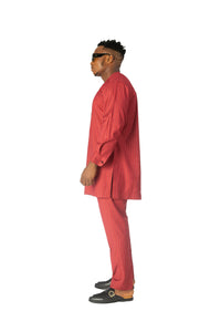 Standard Length Long Sleeve Wool Matching Set in Red Pinstripe