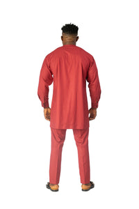 Standard Length Long Sleeve Wool Matching Set in Red Pinstripe