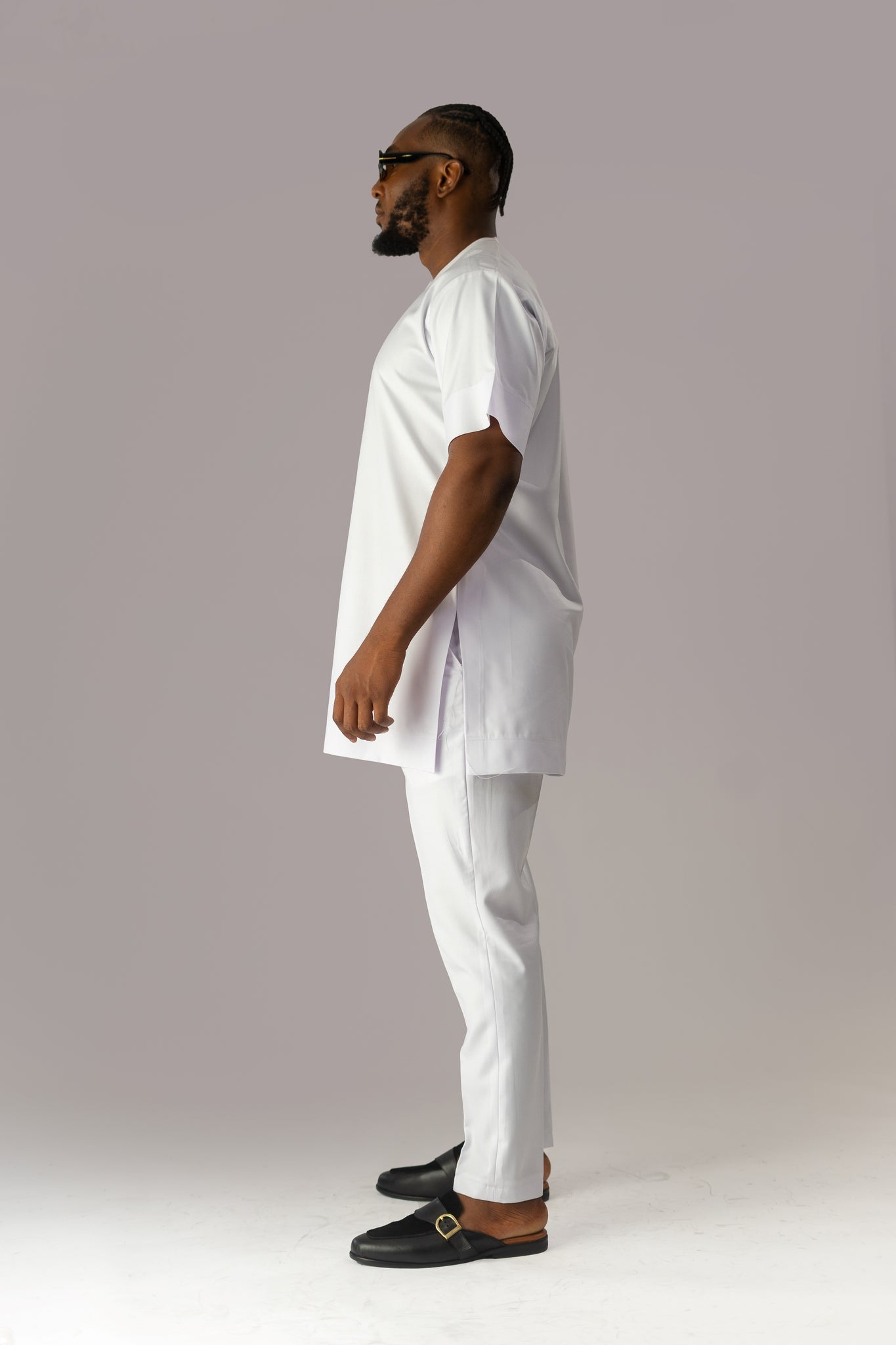 Standard Length Short Sleeve Wool Matching Set in White