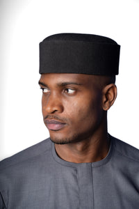 Traditional Hand Woven Cotton Awolowo Fila Hat in Black