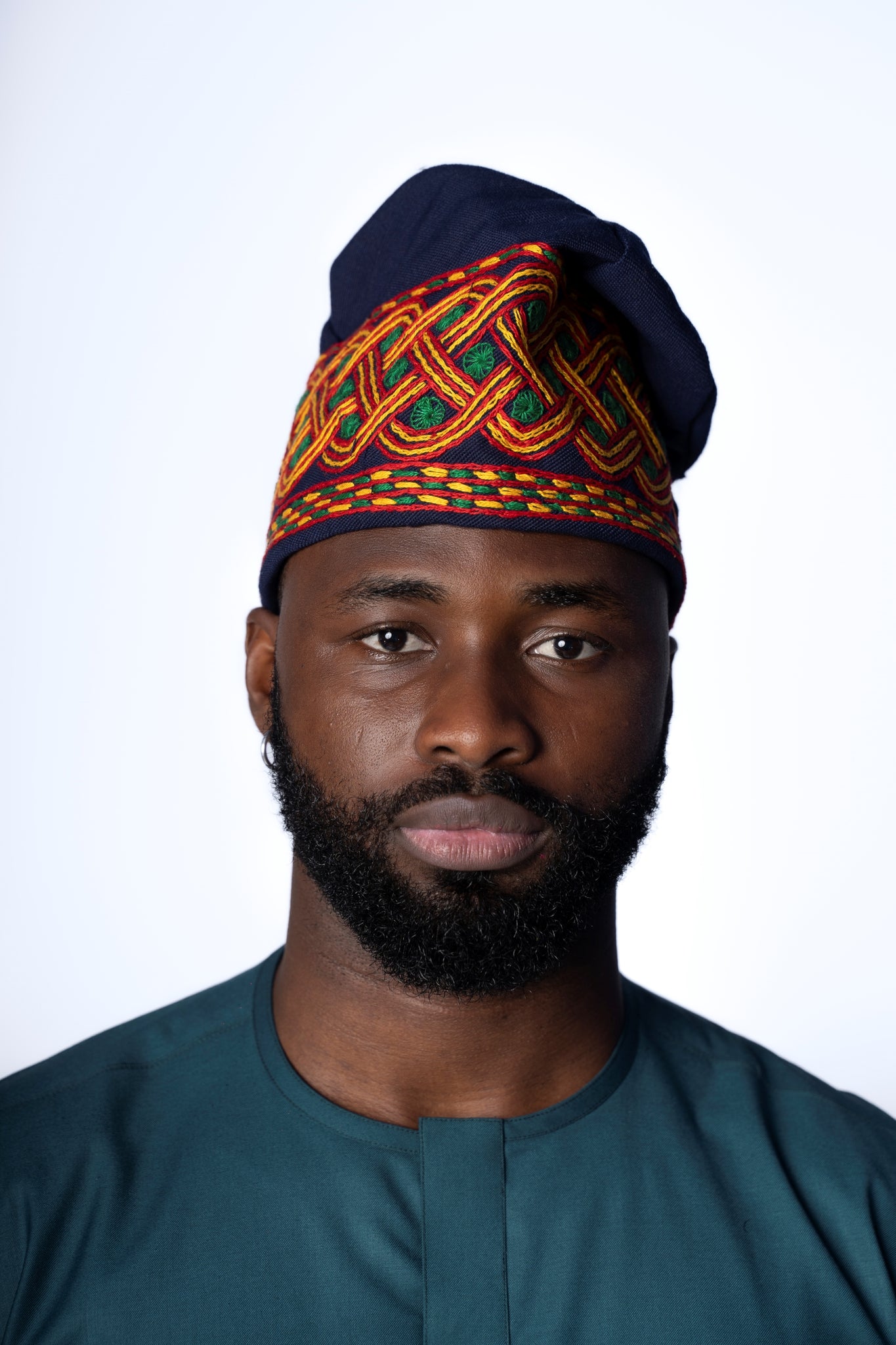 Traditional Hand Woven Cotton Gobi Fila Hat in Blue with Intricate Embroidery