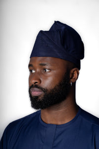 Traditional Hand Woven Cotton Gobi Fila Hat in Navy