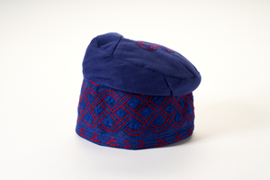 Traditional Hand Woven Cotton Gobi Fila Hat in Navy with Intricate Embroidery