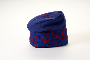 Traditional Hand Woven Cotton Gobi Fila Hat in Navy with Intricate Embroidery