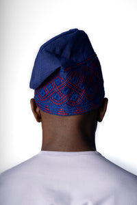 Traditional Hand Woven Cotton Gobi Fila Hat in Navy with Intricate Embroidery