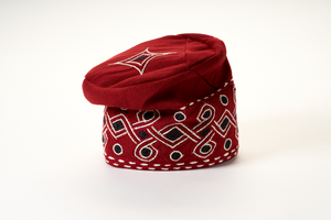 Traditional Hand Woven Cotton Gobi Fila Hat in Red with Intricate Embroidery